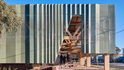 CAASS: Suzannah Waldron RAIA, Searle x Waldron Architecture (Melbourne) Image of architectural building, sunny and some foliage