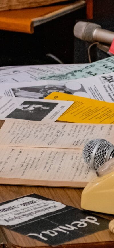 A mock 2XX radio studio on display 2XX People-Powered Radio - Celebrating 50 years at CMAG