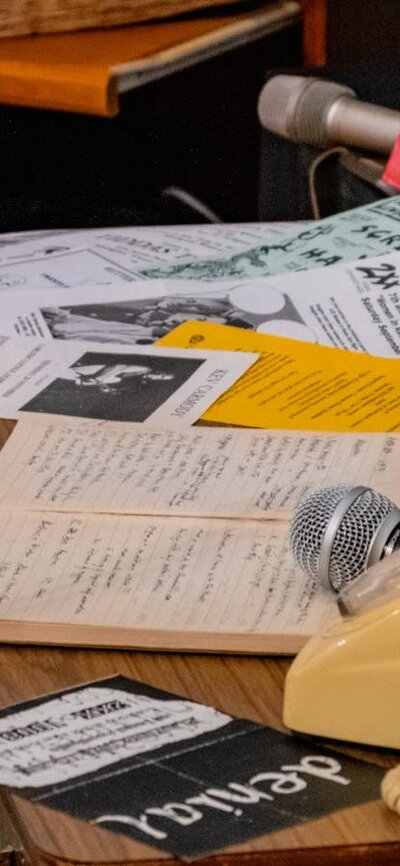 A mock 2XX radio studio on display 2XX People-Powered Radio - Celebrating 50 years at CMAG