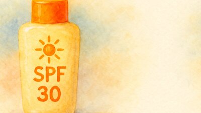 A watercolour painting of a bottle of sunscreen