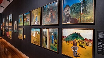 Sidney Nolan Foundation Collection painting hanging in the Nolan Gallery at CMAG