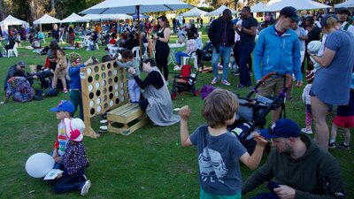 stalls in the background