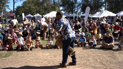 stalls in the background