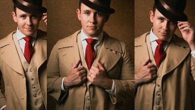 A man seen three times in period costume