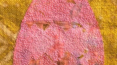 pink and yellow textile