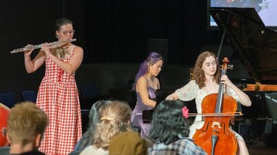 Image: Emily Thornton - flute, Isabelle Clarke-Randazzo - cello, Jojo Yuen - piano at Woven Melodies