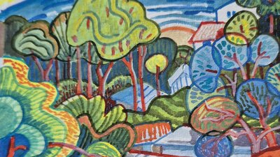 Val Johnson, From Annies House, gouache