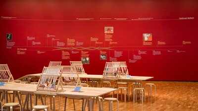 Installation view, Arthur Boyd: Tapestries, National Gallery of Australia, Kamberri/Canberra, 2026 Exhibition engagement space for visitors