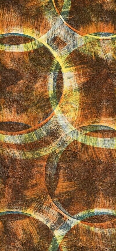 An abstract print of a grid of 4x4 glowing circles.