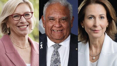 Rosie Batty AO, Professor Tom Calma AO and Virginia Haussegger AM