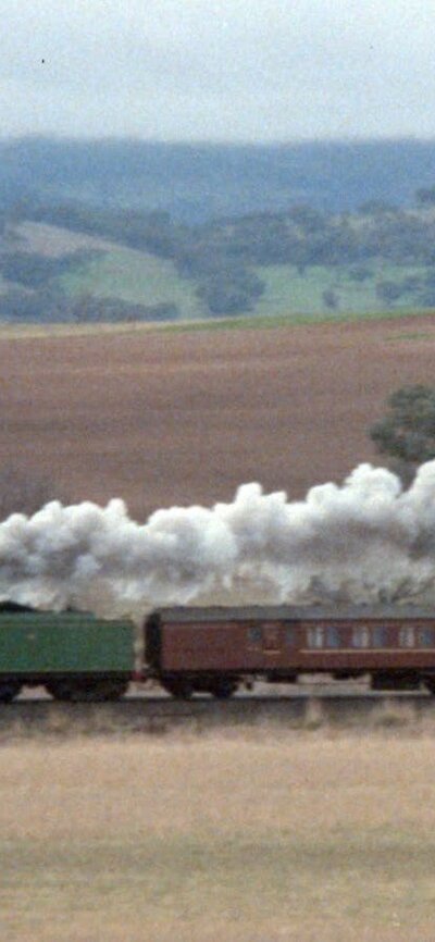 Special Event: A Steam Train Passes Sunday 6 April a steam train zooming through the screen