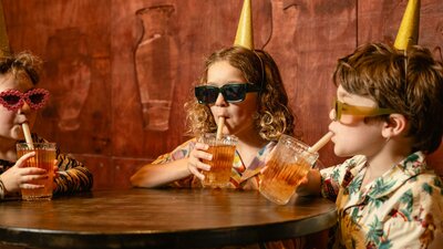 Bar Beirut NYE All Ages Party Children enjoying bubble tea mocktails at Bar Beirut