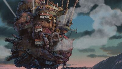 Animation of a flying dishevelled house