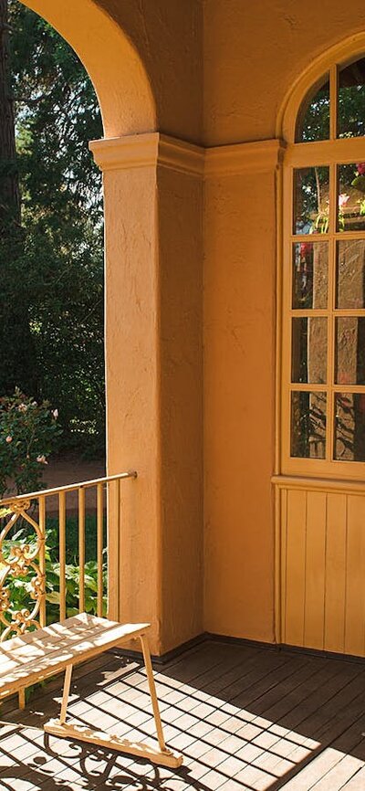 Alcove at the front of Calthorpes House. Image taken from inside looking out