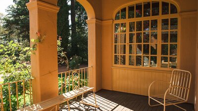 Alcove at the front of Calthorpes House. Image taken from inside looking out