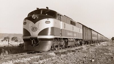 Black and white photograph of the Trans-Australian Railway express about 1960. NAA: B3117, 57 [2]