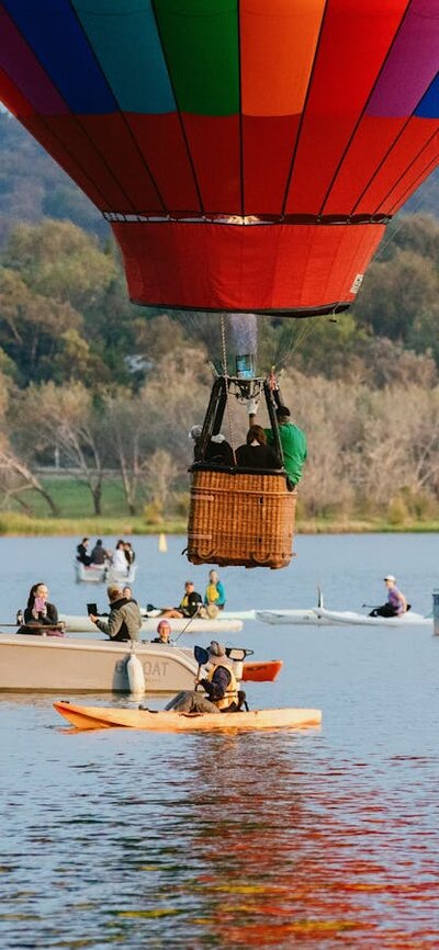Balloon from Canberra Balloon Spectacular hovering over the water