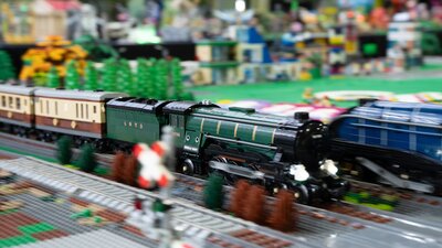 Great photo of a LEGO train display