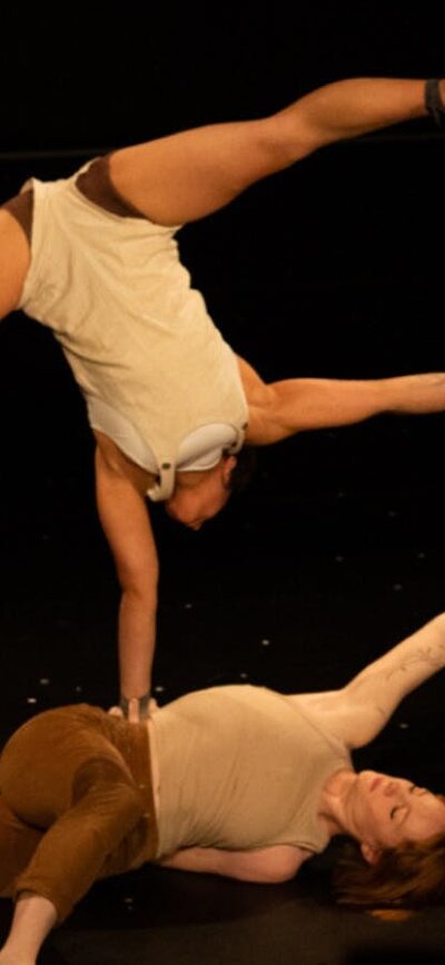 The cast of INTERLOPER  perform a one arm hand-to-hand