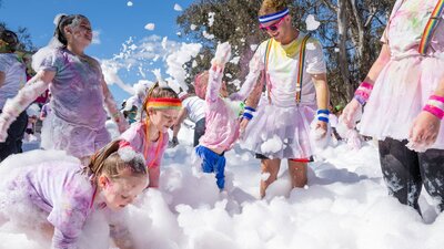 Image of people playing with a foam machine