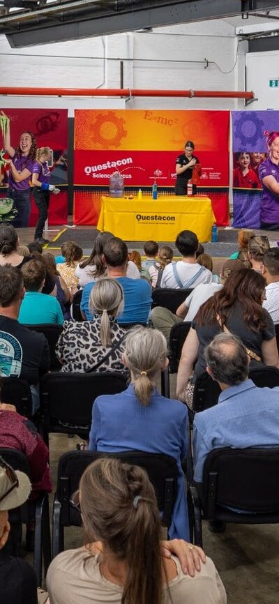 People viewing a Spectacular Science Show at a Questacon Pop-up Science Centre
