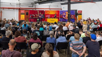 People viewing a Spectacular Science Show at a Questacon Pop-up Science Centre