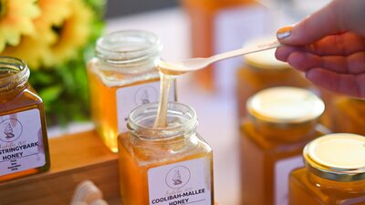 Honey straight from the hives at farmers market in Canberra