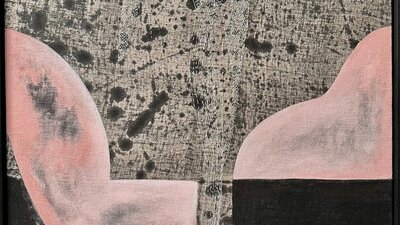 A black and pink painting