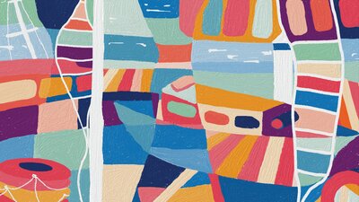 Digital painting of boats on a lake