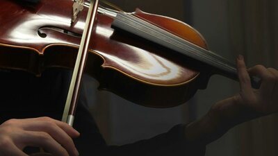 close up picture of a someone playing a viola