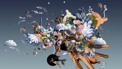 A surreal photo-manipulated collage artwork depicting Alice in a strange environment.