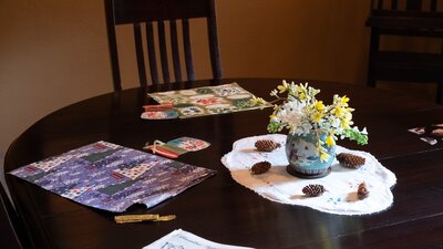 Christmas display on table at Calthorpes House