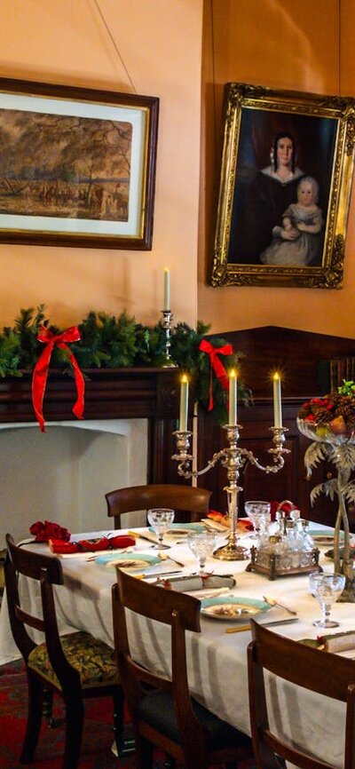 Christmas dining room display at Lanyon Homestead