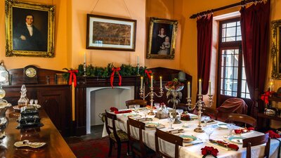 Christmas dining room display at Lanyon Homestead