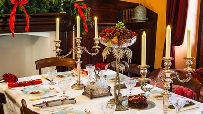 Christmas dining room display at Lanyon Homestead
