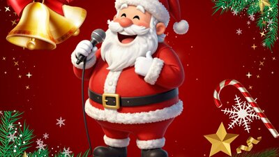 Father Christmas laughing and telling a joke
