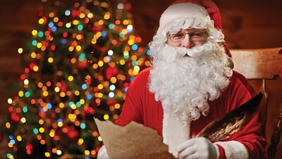 Image of Santa with a Christmas tree in the background