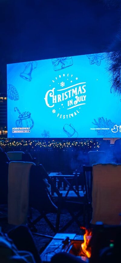New Fire Pit Cinema screening Christmas movies Outdoor cinema with fire pits and Christmas lights