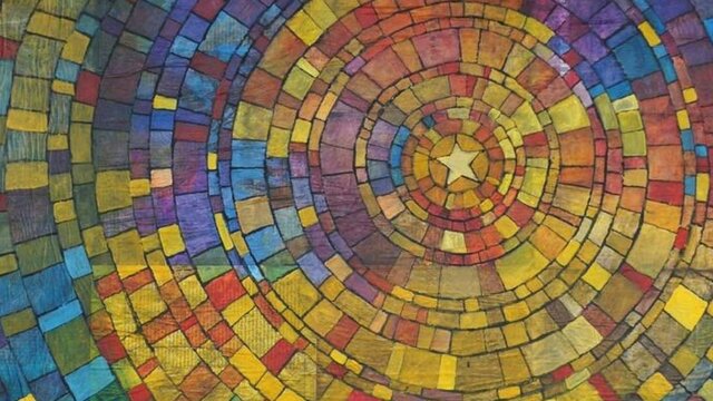 CCS Christmas Oratorio Mosaic of multicoloured concentric circles with a star at the centre