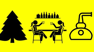 Christmas Spirits with the Women Who Make Them Image of Two Women Enjoying a Craft Spirit with a Christmas Tree and a Still