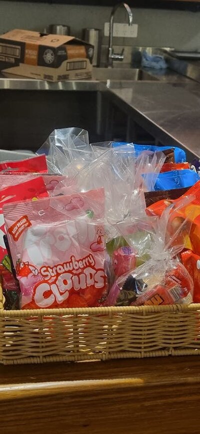 The candy selection on the bar