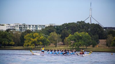 Boat paddling on Lake Burley Griffin