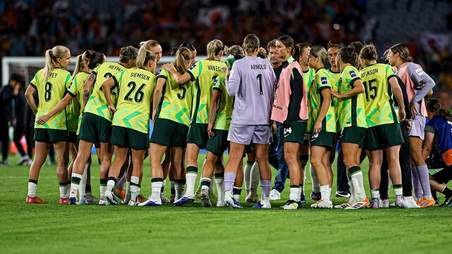 CommBank Matildas v Colombia CommBank Matildas in a team huddle