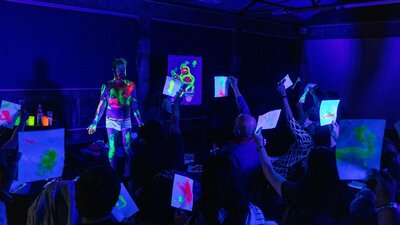 Fringe World Perth Season, Photo Sean Breadsell Main covered in UV body paint on stage