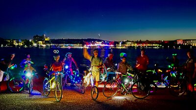 Glow Ride Cyclists at night