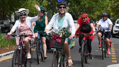 Happy riders Women riding bikes