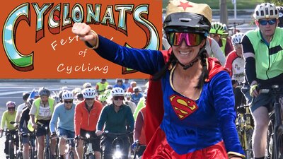 Cyclonats logo and cyclists