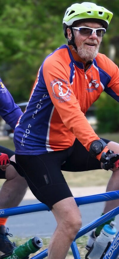 Two men on a tandem