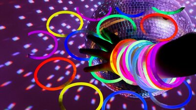 Disco ball with arm and glow sticks
