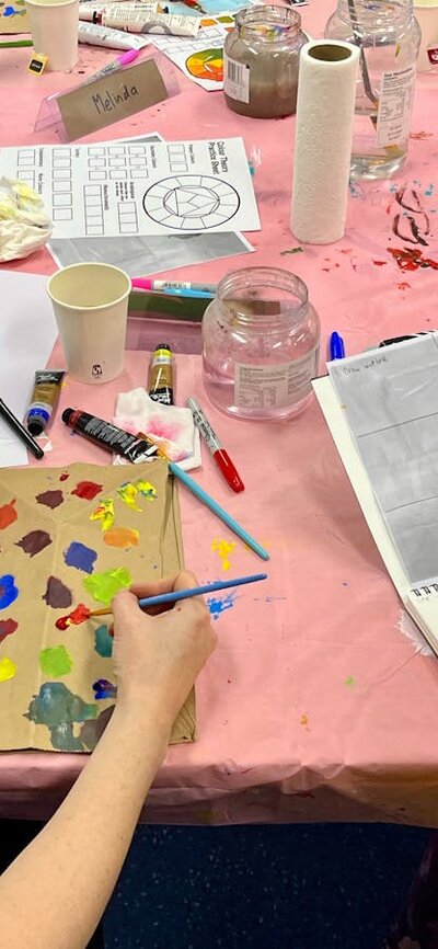 Paint and chat students painting together Paint and chat students painting together